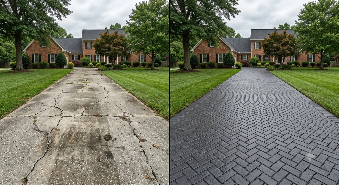 Stamped concrete before and after Murfreesboro, TN